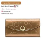Women's Real Leather Long Large Capacity Wallet Clutch Bag - Gold