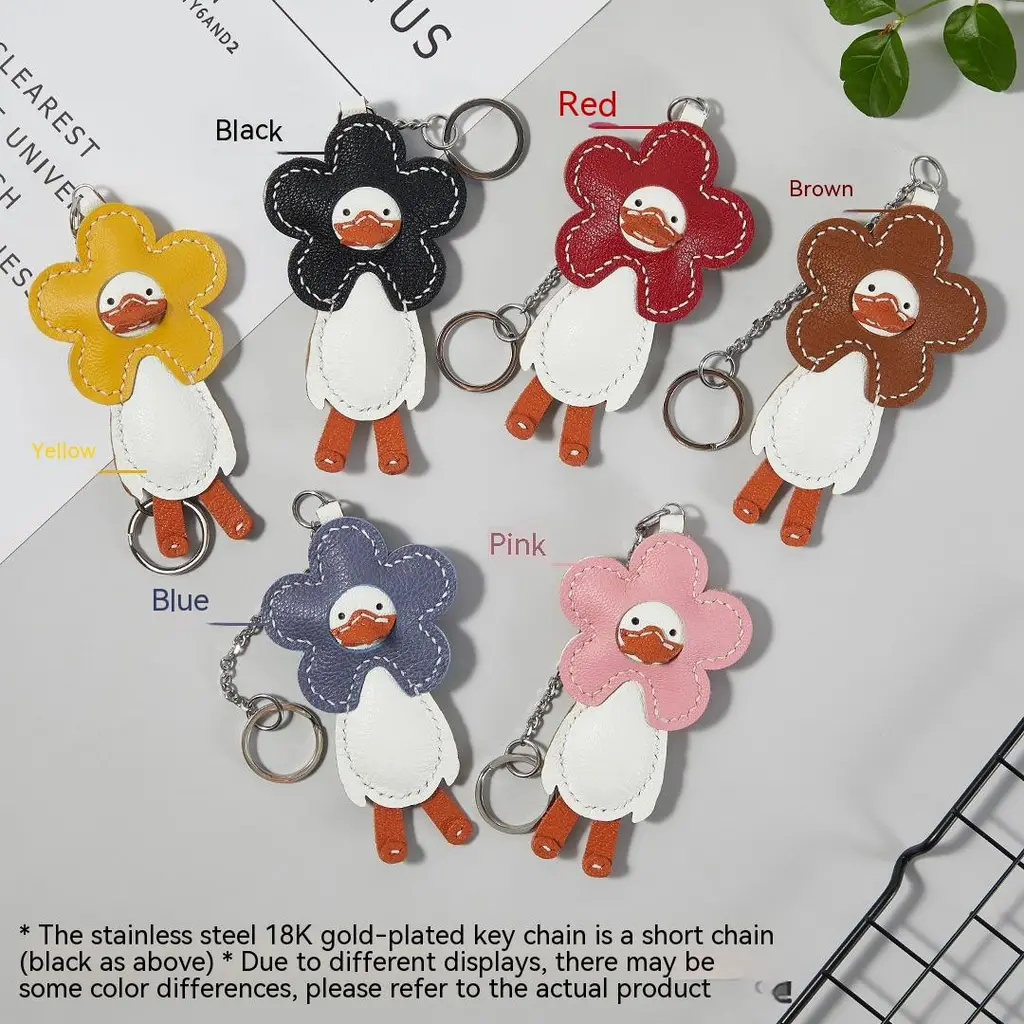 Cute Leather Little Duck Pendant Handmade Diy Material Bag Keychain - Brown Material Package