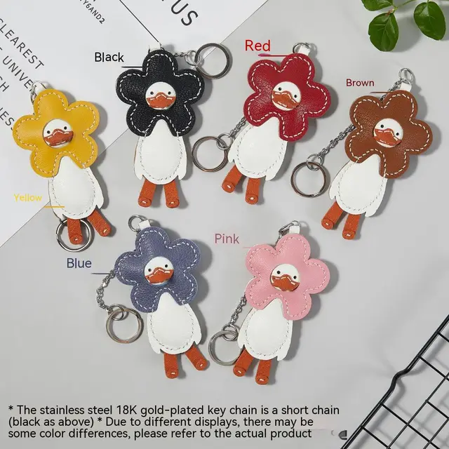 Cute Leather Little Duck Pendant Handmade Diy Material Bag Keychain Brown Material Package - Shop at LoveMi