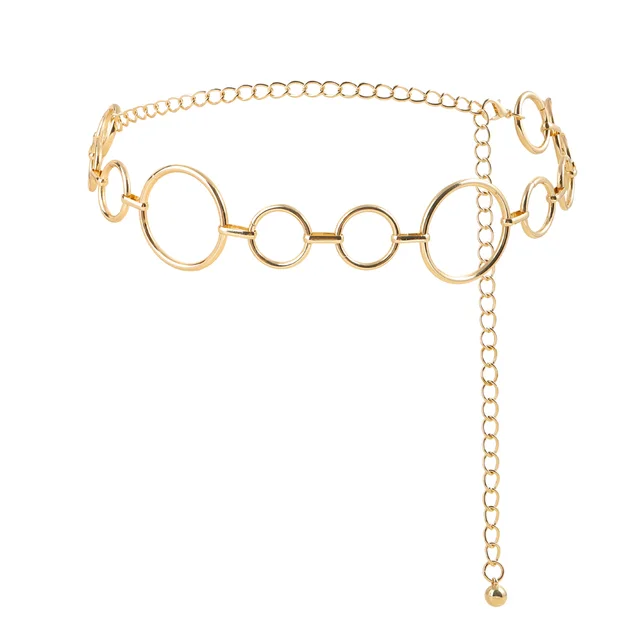 Simple Women's Waist Chain Metal Cutout Large Circle Sexy Body Chain Gold - Shop at LoveMi