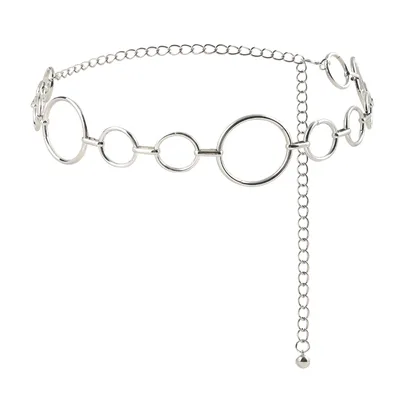 Simple Women's Waist Chain Metal Cutout Large Circle Sexy Body Chain Silver - Shop at LoveMi
