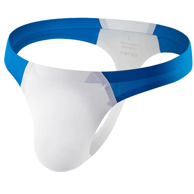 High end T back Men's Seamless Punch Bag Underwear Ice Silk T shaped Panties White Blue - Shop at LoveMi