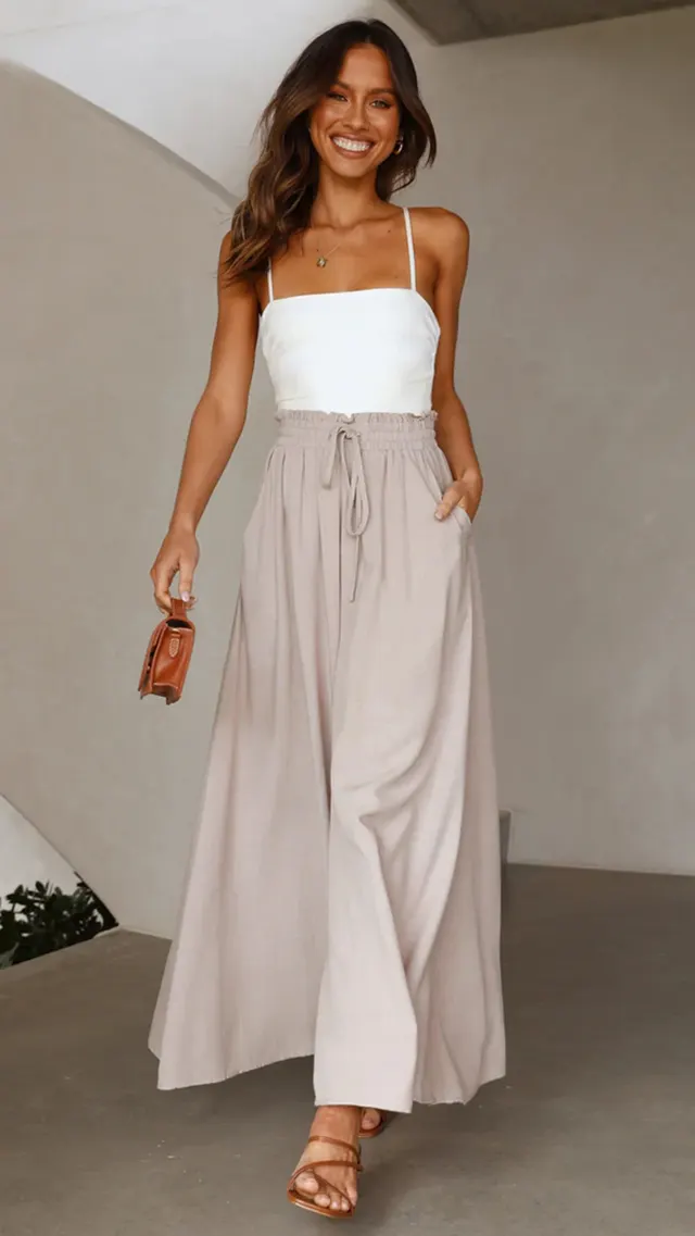 Spring And Summer Casual Wide leg Popular Loose Casual Fashion Trousers Apricot - Shop at LoveMi