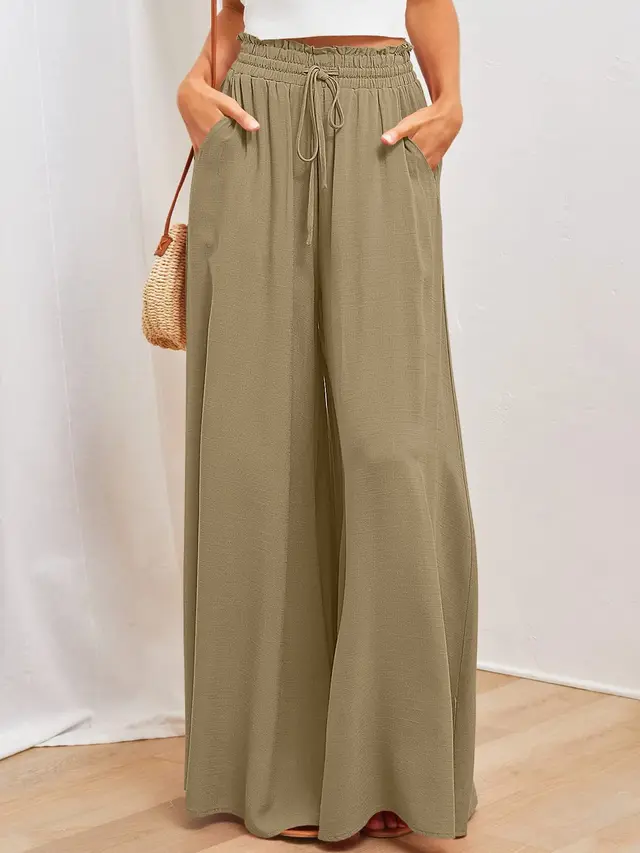 Spring And Summer Casual Wide leg Popular Loose Casual Fashion Trousers Linen Cyan - Shop at LoveMi