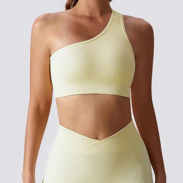 Seamless Beauty Back Yoga Vest One Shoulder Sports Top Beige - Shop at LoveMi