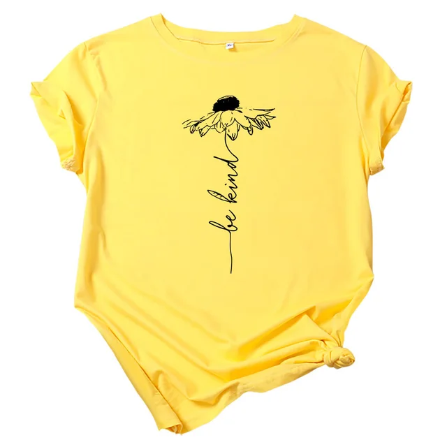 European And American Summer Women's Sunflower Printed Cotton Short sleeved T shirt Yellow Black Word - Shop at LoveMi