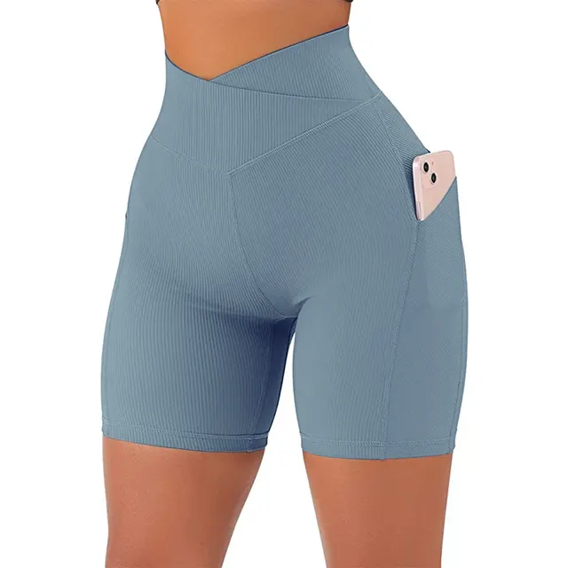 Women's Cross High Waist Version Workout Shorts Denim Blue - Shop at LoveMi
