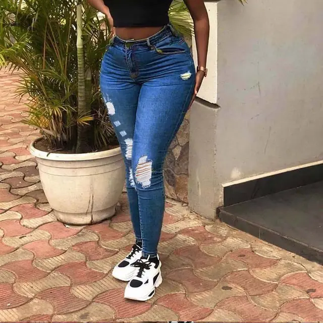 Women's Fashion Leisure Ripped Jeans Dark Blue - Shop at LoveMi