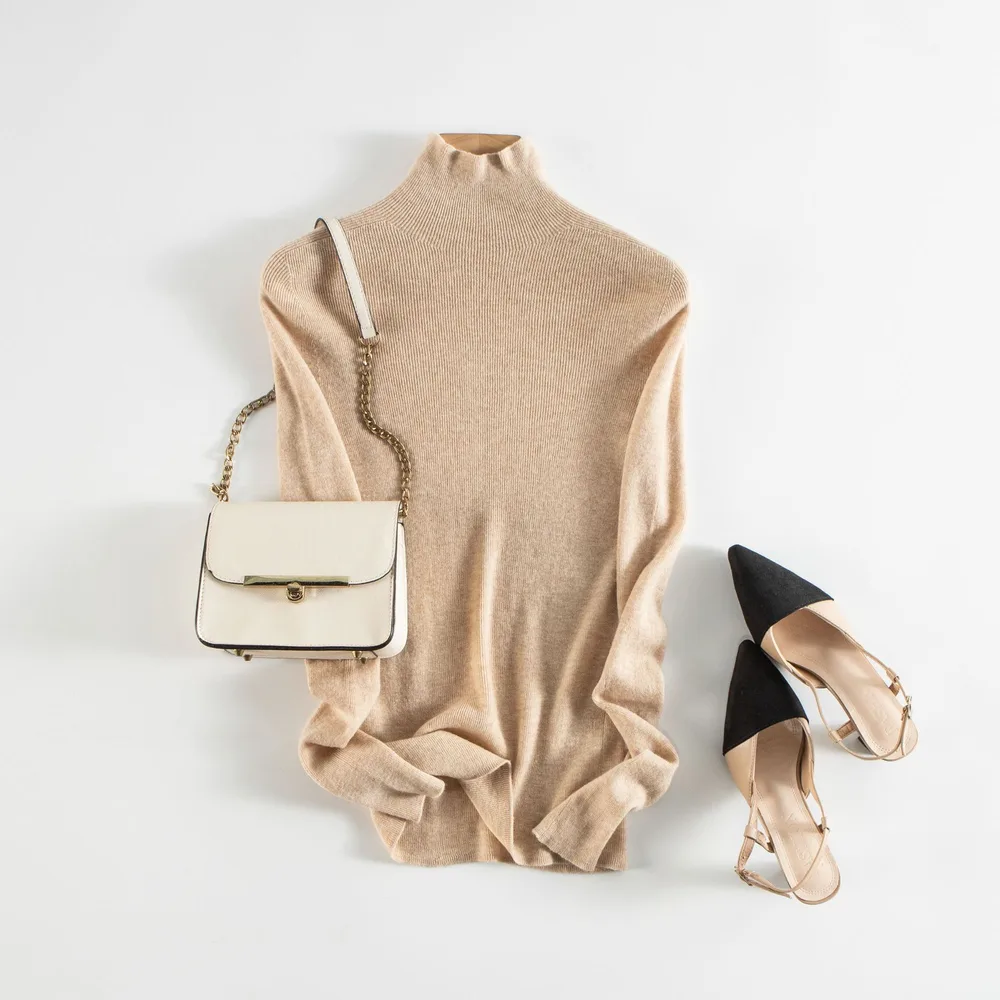 Women's Fashion Slim Knit Bottoming Shirt Beige - Shop at LoveMi
