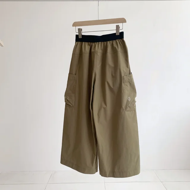 Women's Loose Woven Stitching Cropped Wide leg Pants Mustard Yellow - Shop at LoveMi