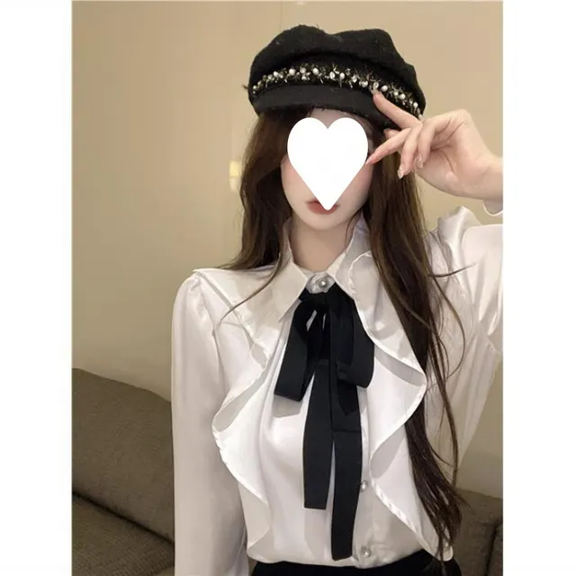 Palace Style Women's Long sleeved Bow Tie Shirt White - Shop at LoveMi