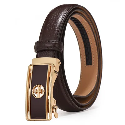 Women's Leather Automatic Buckle Decorative Thin Belt Brown - Shop at LoveMi