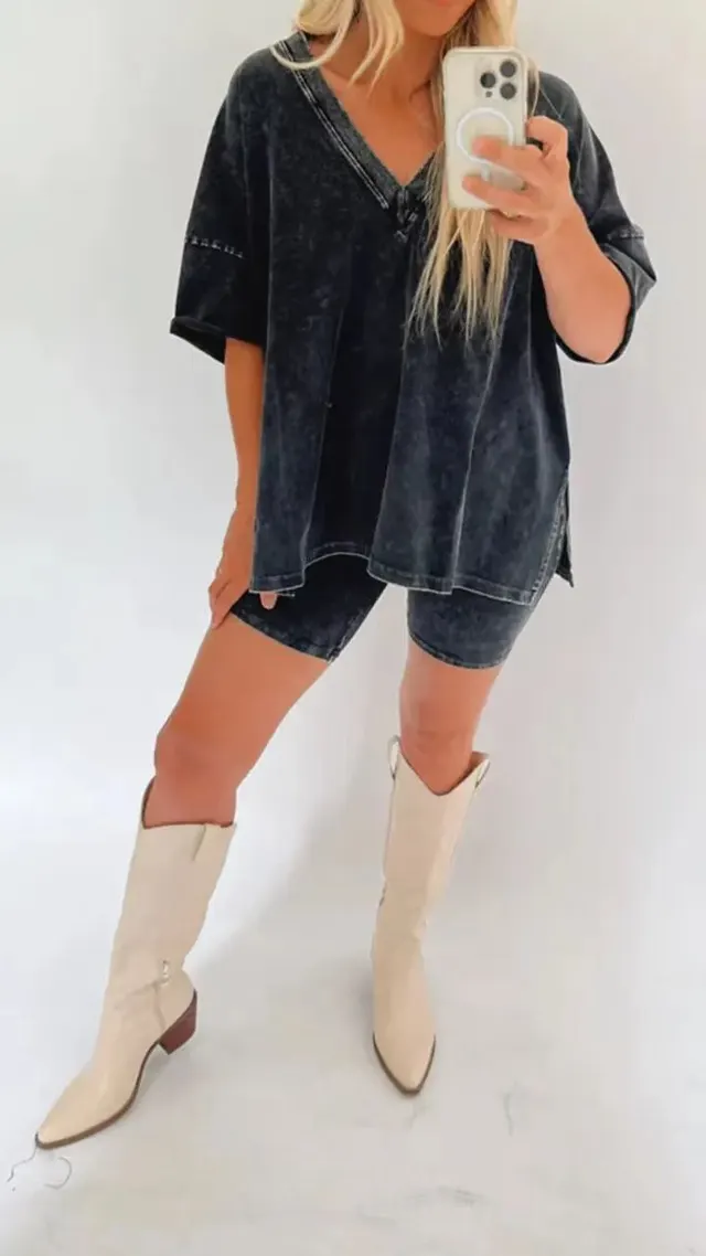 New Fashion Loose Casual Fried Color Two piece Set For Women Black - Shop at LoveMi