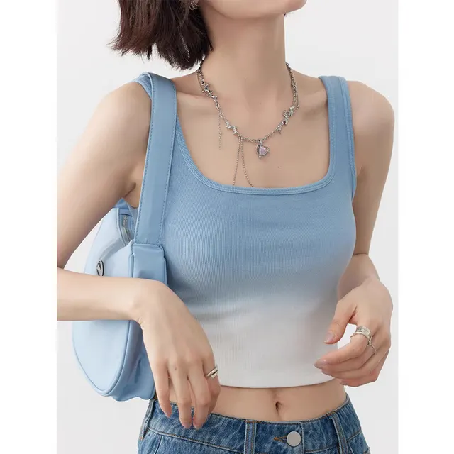 Gradient Color Outer Wear Strappy Sleeveless Tank Top Blue Gradient - Shop at LoveMi