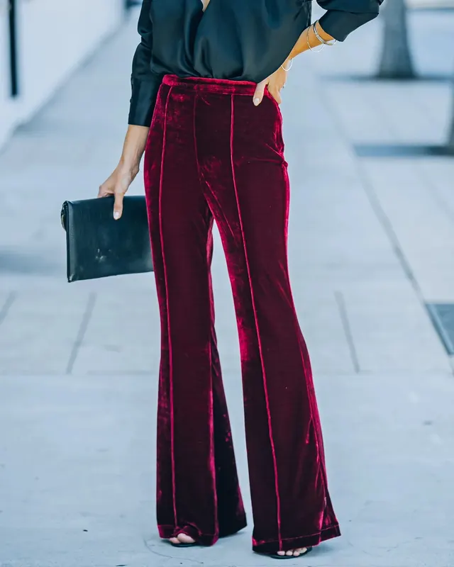 Autumn And Winter Women's Gold Velvet High Waist Casual Pants Red - Shop at LoveMi