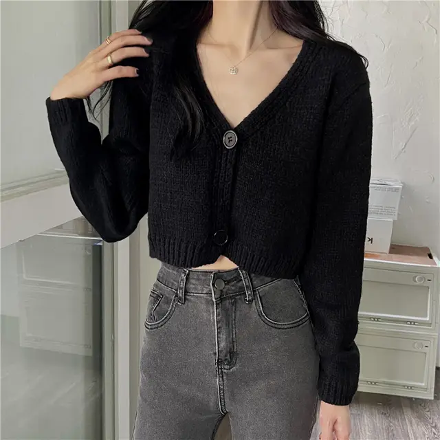 Women's Knitted Cardigan Short Sweater Black - Shop at LoveMi