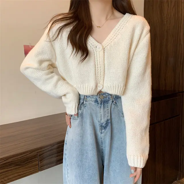 Women's Knitted Cardigan Short Sweater White - Shop at LoveMi