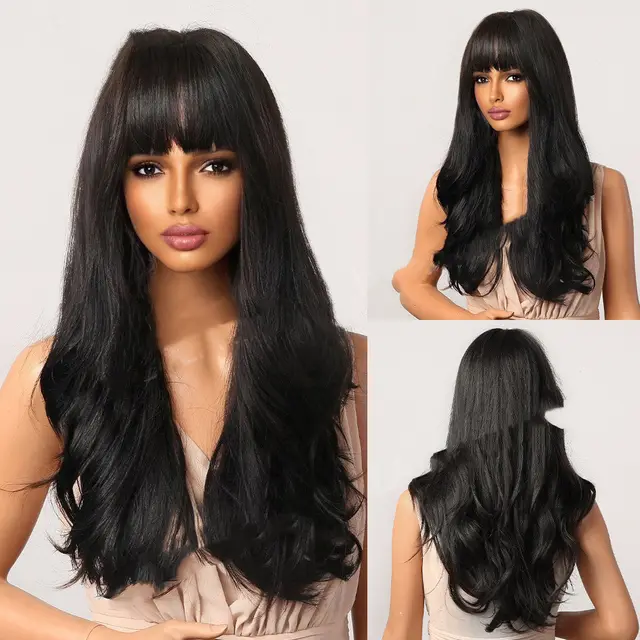 Dark Brown Dyed Light Brown Bangs Long Curly Hair Wigs Mechanism Headgear Lc2051Color - Shop at LoveMi