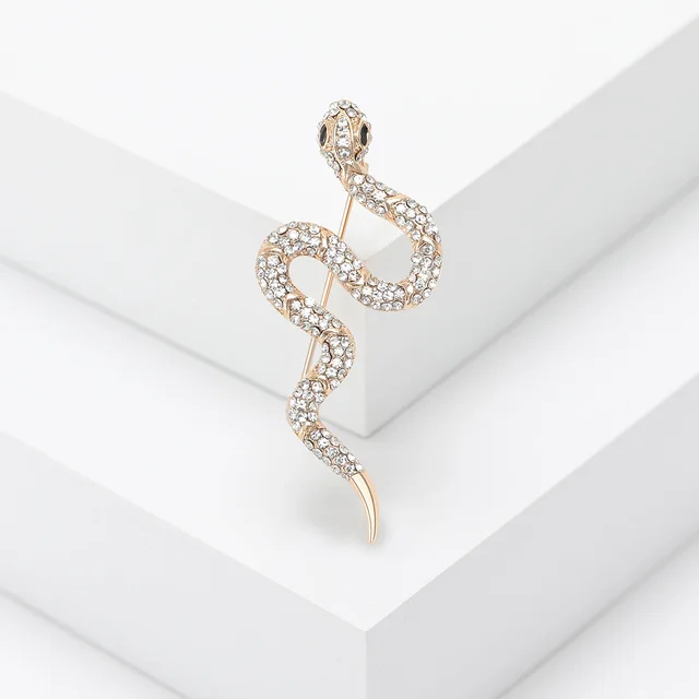 Korean Style Creative Rhinestone Snake Brooch Ins Fashion Simple Clothing Accessories Personality Alloy Animal Pin Golden 3643 - Shop at LoveMi