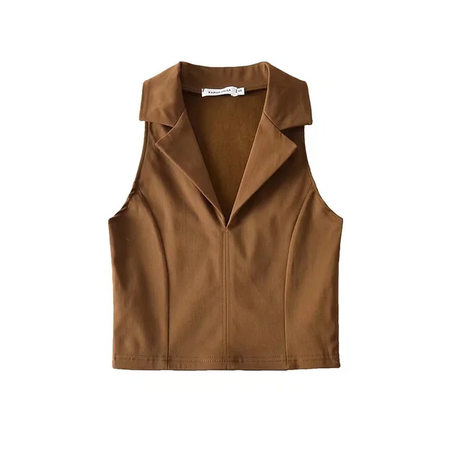 Fashion Temperament Pure Color Pullover Sleeveless Top For Women Brown - Shop at LoveMi