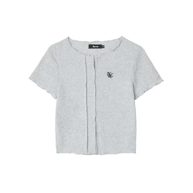 V neck T shirt Short Sleeve Solid Color Slim Fit Knit Grayish White - Shop at LoveMi