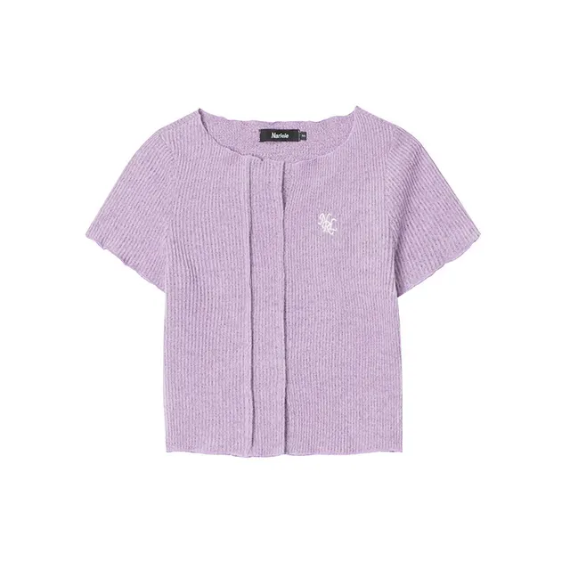 V neck T shirt Short Sleeve Solid Color Slim Fit Knit Purple - Shop at LoveMi