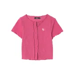 V-neck T-shirt Short Sleeve Solid Color Slim Fit Knit - Rose Red