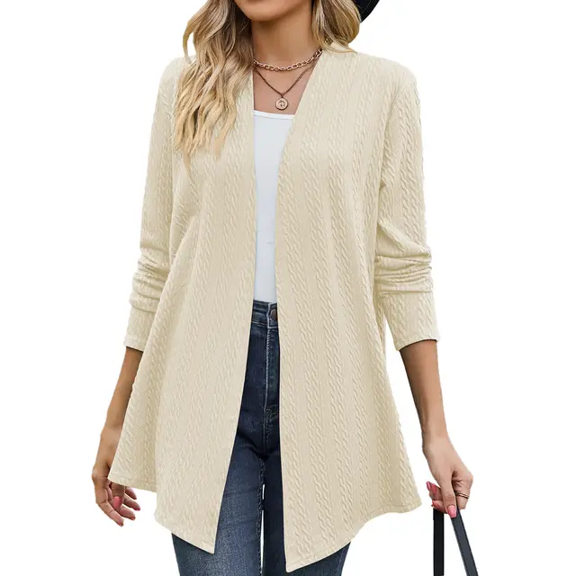 Women's Fashion Casual Solid Color Small Twist Long Sleeve Knitted Coat Apricot - Shop at LoveMi
