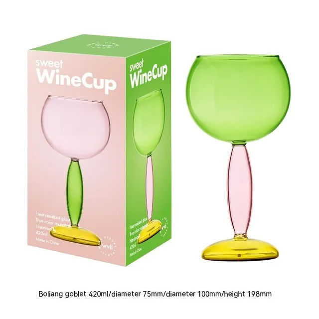 Borosilicate Handmade Red Wine Glass Green Burgundy Cup 420Ml - Shop at LoveMi