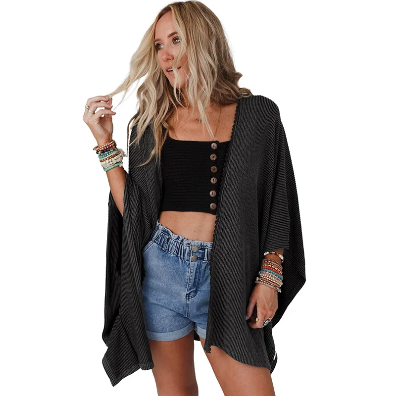 Solid Color Thread Knitwear Women's Loose Lace Long sleeved Top Lc2541897 Black - Shop at LoveMi
