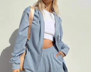 Loose Hooded Sportswear Jogger Pants Women's Suit - Light Blue