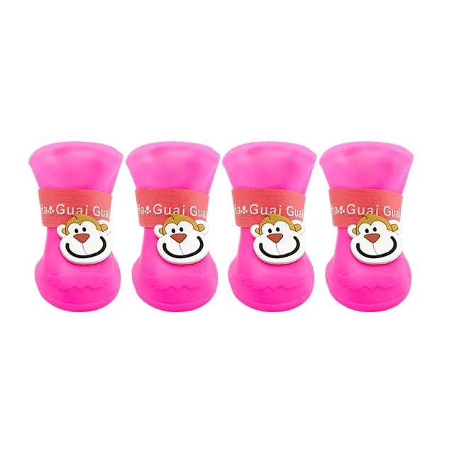 Cartoon Pet Boots Silicone Waterproof Non slip Soft Bottom Summer Cat Supplies Pink - Shop at LoveMi