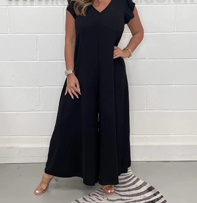 Women's Casual Short Sleeve And Long Pattern Jumpsuit Black - Shop at LoveMi