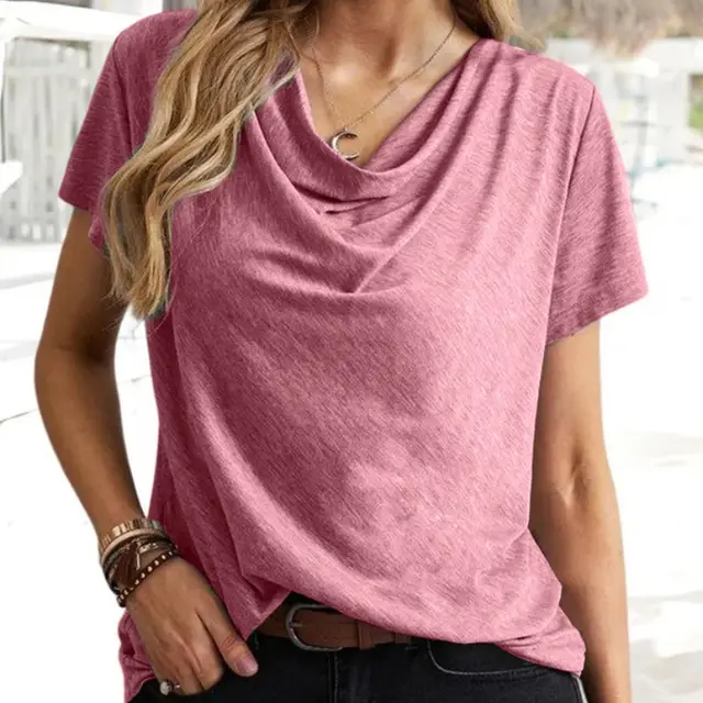 Solid Color Casual Fashion V neck Short Sleeve T shirt For Women Red - Shop at LoveMi