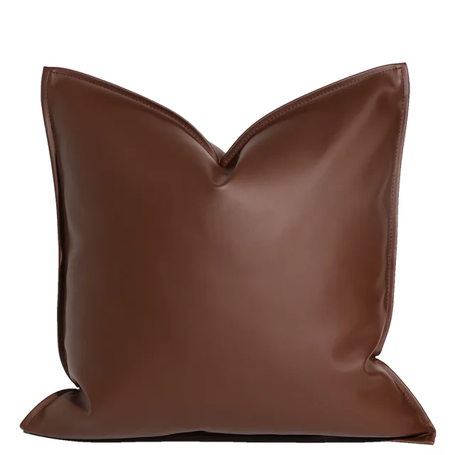 Nordic Style Solid Leather Living Room Sofa Pillow Bed Waist Support Dark Chocolate - Shop at LoveMi