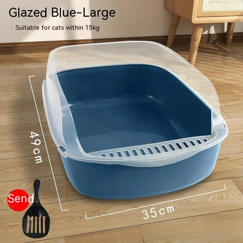 Semi closed Anti sand Litter Box Colored Glaze Blue - Shop at LoveMi