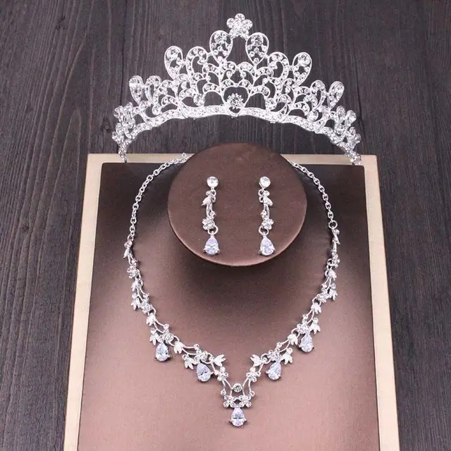 Bridal Rhinestone Crown Necklace Set Wedding Accessories - Style 2