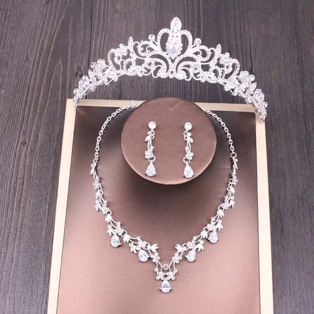 Bridal Rhinestone Crown Necklace Set Wedding Accessories Style 3 - Shop at LoveMi