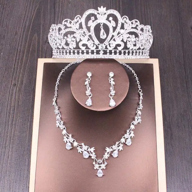 Bridal Rhinestone Crown Necklace Set Wedding Accessories Style 7 - Shop at LoveMi