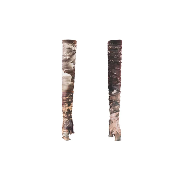 Printed Vintage Sunscreen Mesh Pleated Sleeves Brown - Shop at LoveMi