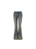 Vintage Washed Distressed Straight Leg Jeans - Blue