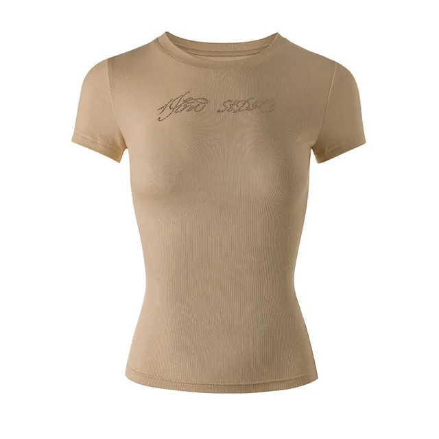 Hot Diamond Comfortable Elastic Short sleeved Round Neck Camel Crew Neck - Shop at LoveMi