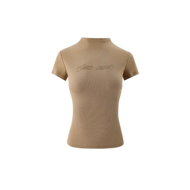 Hot Diamond Comfortable Elastic Short sleeved Round Neck Camel - Shop at LoveMi