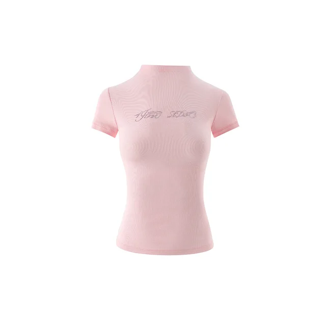 Hot Diamond Comfortable Elastic Short sleeved Round Neck Pink - Shop at LoveMi