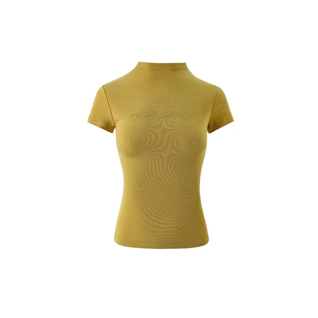 Hot Diamond Comfortable Elastic Short sleeved Round Neck Yellowgreen - Shop at LoveMi