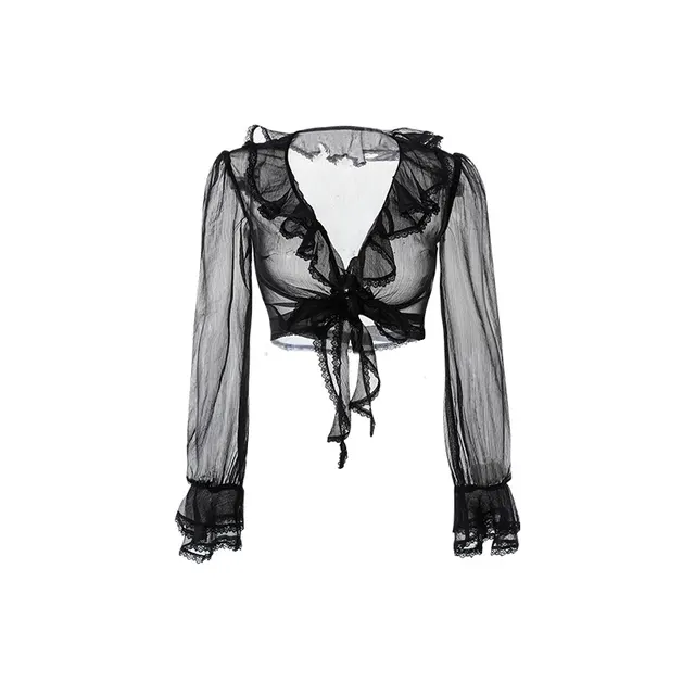 Women's Ruffle Trim Crop Lightweight Sun Protection Cover up Black - Shop at LoveMi