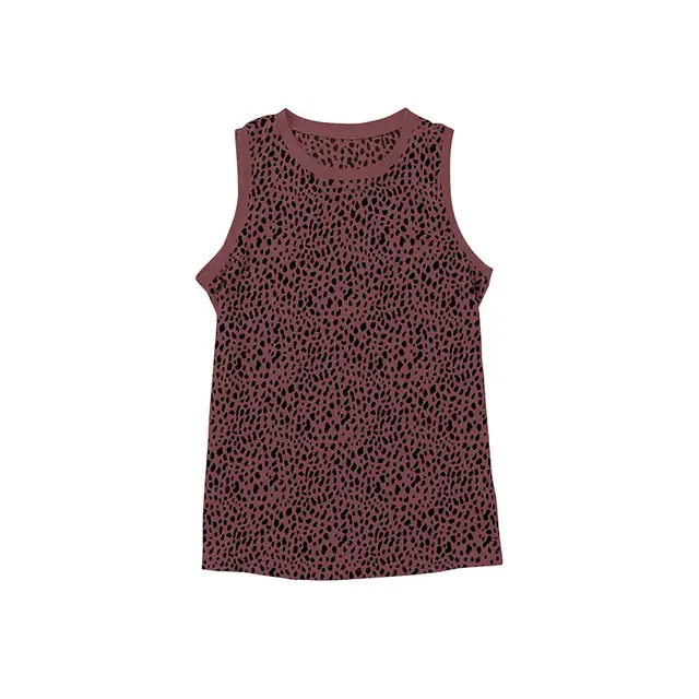 Leopard Print Round Neck Sleeveless Vest For Women Red - Shop at LoveMi