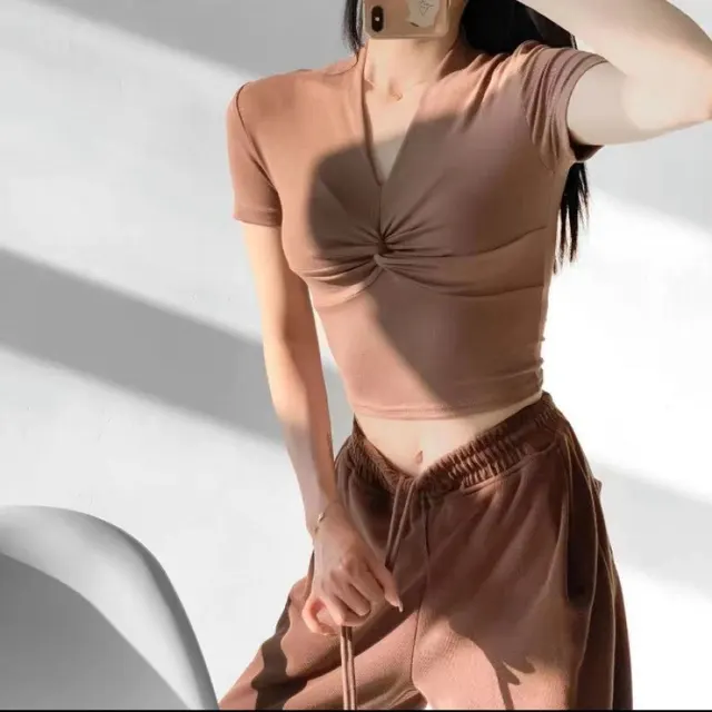 Summer Chic New Design Sense T shirt Milk Tea Brown - Shop at LoveMi