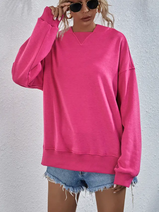 Women's Fleece lined Hooded Casual Loose Sweater Red - Shop at LoveMi