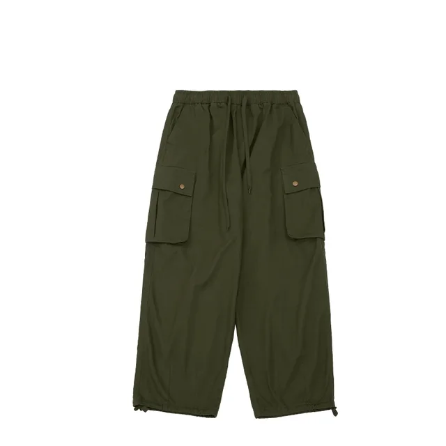 Men's Twill Wide Leg Loose Large Workwear With Pocket Paratrooper Pants Huajun Green - Shop at LoveMi